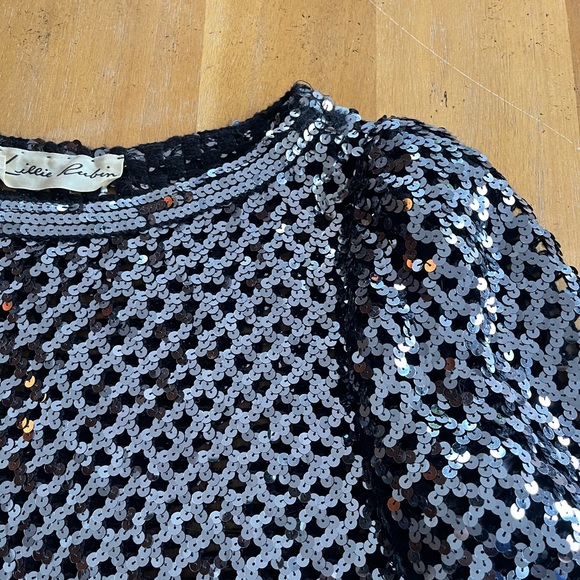 Vintage Lillie Rubin Sequin Sweater Black Knit Checkerboard Cutout Crochet ILGWU - Picture 10 of 17